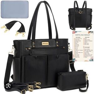 EUC Black Vegan Leather Women's Laptop / Diaper Bag with Backpack Straps